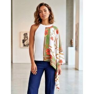 New York Company Asymmetric Blouse - Knit & Scarf Print Top Floral Print Size XL